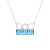 Asfour Crystal Chain Necklace With Three Aquamarine Square Design In 925 Sterling Silver-ND0445-M